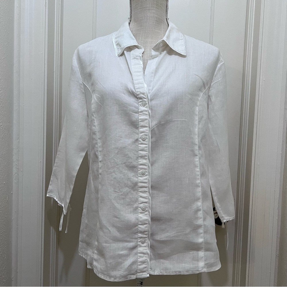 Old Navy Y2K Vintage Spring 2004 Linen Button down Top White Large